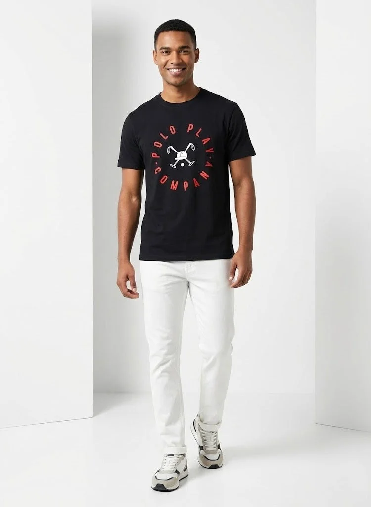 لعب البولو تيشيرت رجالي مطبوع - أسود